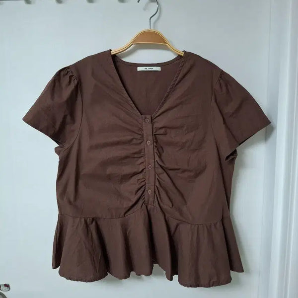 [BUNJANG] Brown Puff Sleeve Blouse (Size 55-66) / RE OPEN 브라운 퍼프 블라우스55~66