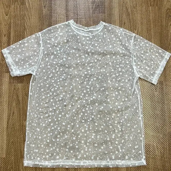 [BUNJANG] White Dot See-through Short Sleeve T-Shirt / 흰색 도트 시스루 반팔 티셔츠