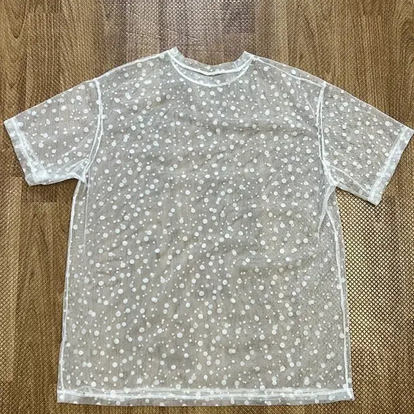 [BUNJANG] White Dot See-through Short Sleeve T-Shirt / 흰색 도트 시스루 반팔 티셔츠