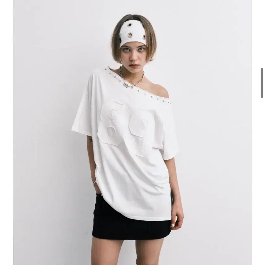 [BUNJANG] Midnight Move One Shoulder White 89 T-Shirt / 미드나잇무브 원숄더 화이트 89 반팔 티셔츠