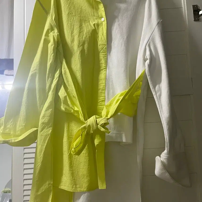 [BUNJANG] White Lime Asymmetrical Long Shirt Dress / 셔츠 화이트 라임 언발란스 롱셔츠 원피스