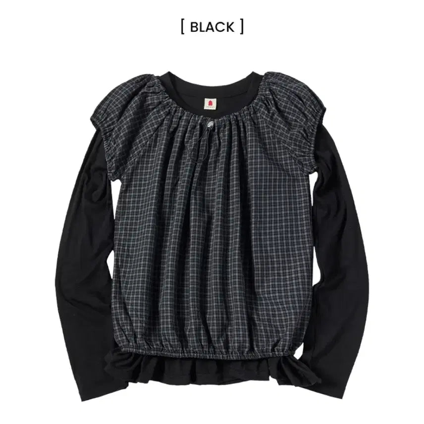 [BUNJANG] Comonicose Layered Check Blouse / 꼬모니코즈 레이어드 블라우스