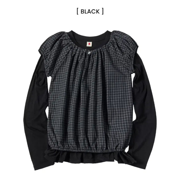 [BUNJANG] Comonicose Layered Check Blouse / 꼬모니코즈 레이어드 블라우스