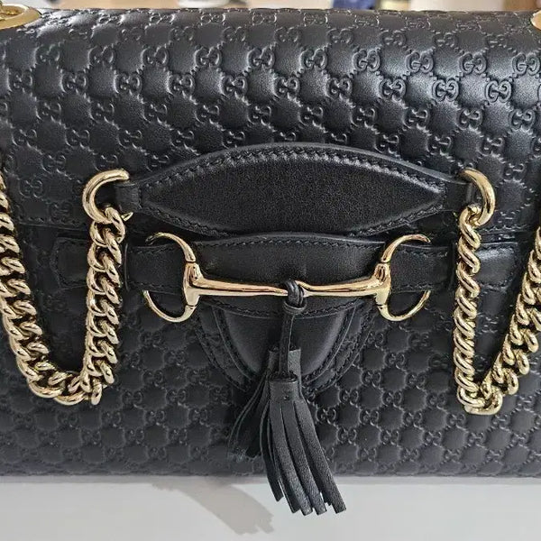 [BUNJANG] Gucci Micro Guccissima Emily Chain Shoulder Bag Black Calfskin / 구찌 정품 Gucci 마이크로시마 에밀리 체인 숄더백 블랙 풀구성