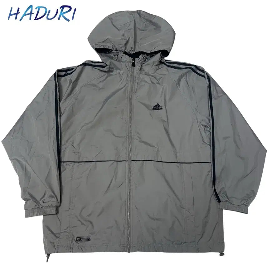 [BUNJANG] Adidas 00s Performance Logo Grey Windbreaker Hoodie 105 / 아디다스 00s 퍼포먼스로고 그레이후드바람막이 105