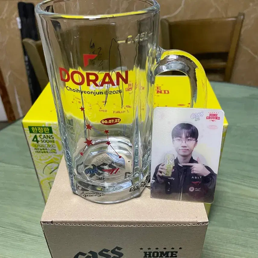 [BUNJANG] T1 Doran Cass Beer Glass + Photocard / T1 티원 도란 카스 맥주잔 + 포토카드 (새상품)