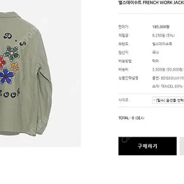 [BUNJANG] Birthday Suit Flower French Work Jacket - Size L / 벌스데이수트 플라워 프렌치 워크자켓 L
