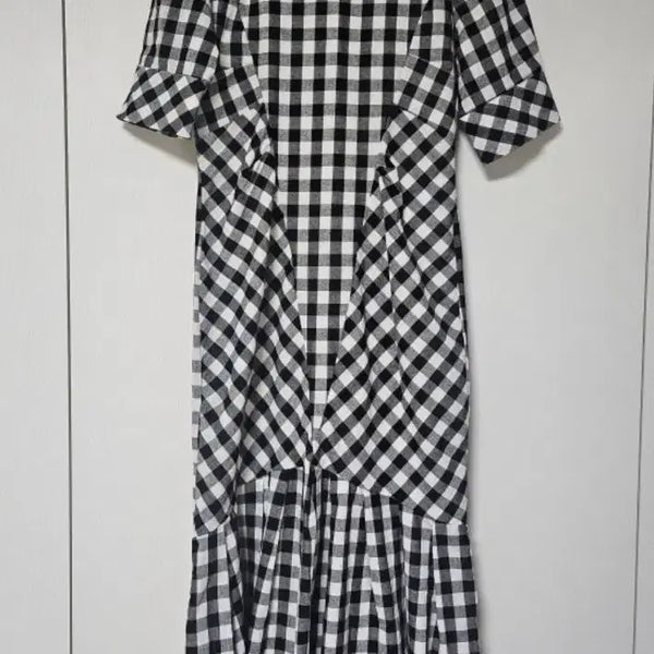 [BUNJANG] Gingham Check Short Sleeve Long Dress / 깅엄 체크 반팔 롱 원피스