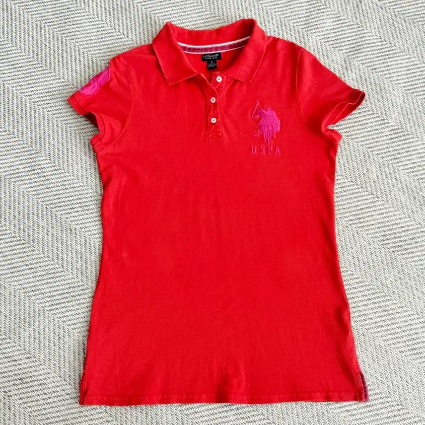 [BUNJANG] USPA Polo Big Pony T-Shirt Orange Pink Logo / USPA 폴로 빅포니 오렌지애 핑크로고