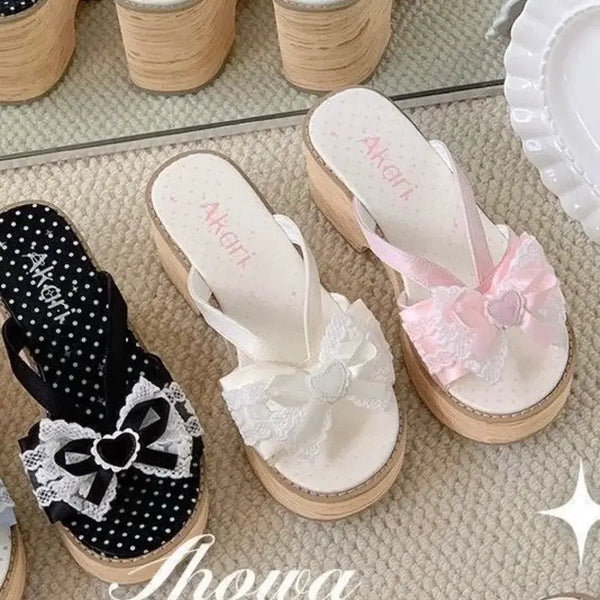 [BUNJANG] Heart Ribbon Sandals (3 Colors) / 지뢰계 양산형 하트 리본 샌들(3컬러)
