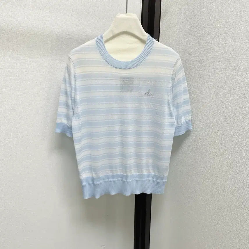 [BUNJANG] Vivienne Westwood Black Pink Blue Stripe Round Neck T-shirt / 비비안 웨스트우드  반발티  블랙  핑크 블루 스트라이프  라운드넥