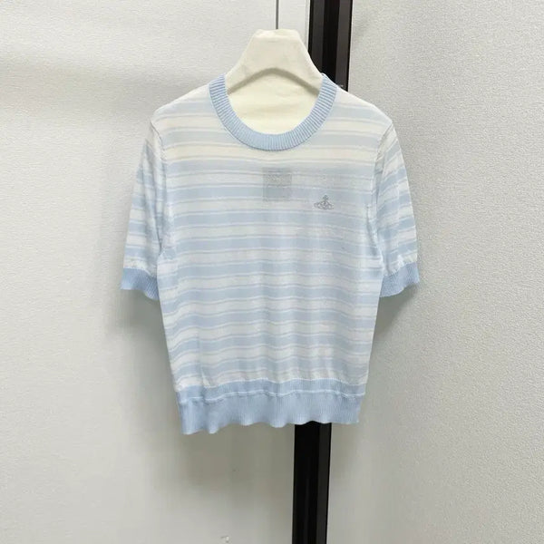 [BUNJANG] Vivienne Westwood Black Pink Blue Stripe Round Neck T-shirt / 비비안 웨스트우드  반발티  블랙  핑크 블루 스트라이프  라운드넥