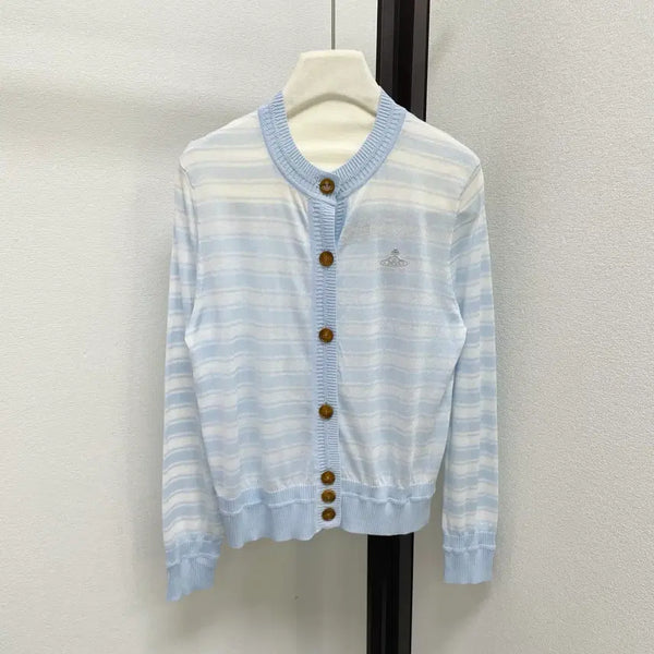 [BUNJANG] Vivienne Westwood Striped Cardigan (Blue/Pink, Small Logo) / 비비안웨스트우드  가디건  블루 핑크 스트라이프 스몰로고 봄  여성