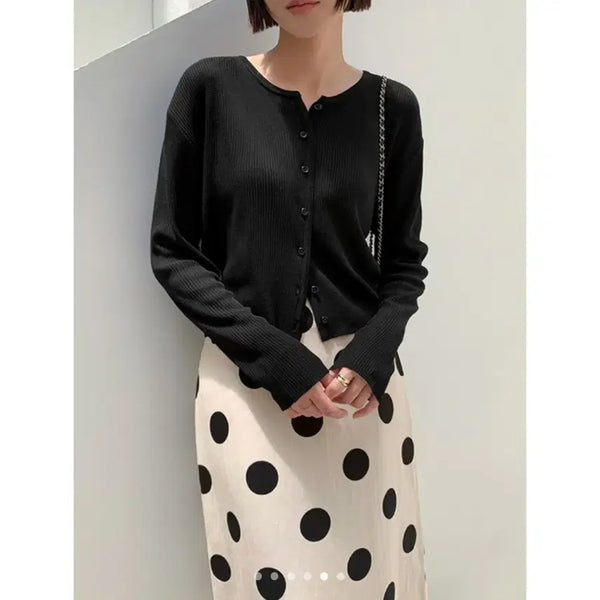 [BUNJANG] Mullang Casad Ribbed Cardigan - Black, One Size / 뮬랑 카사드 골지 가디건 - 블랙,프리
