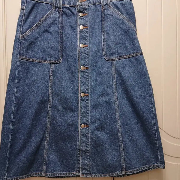 [BUNJANG] Blue Denim A-Line Button Long Skirt / 청 데님 A라인 버튼 스커트