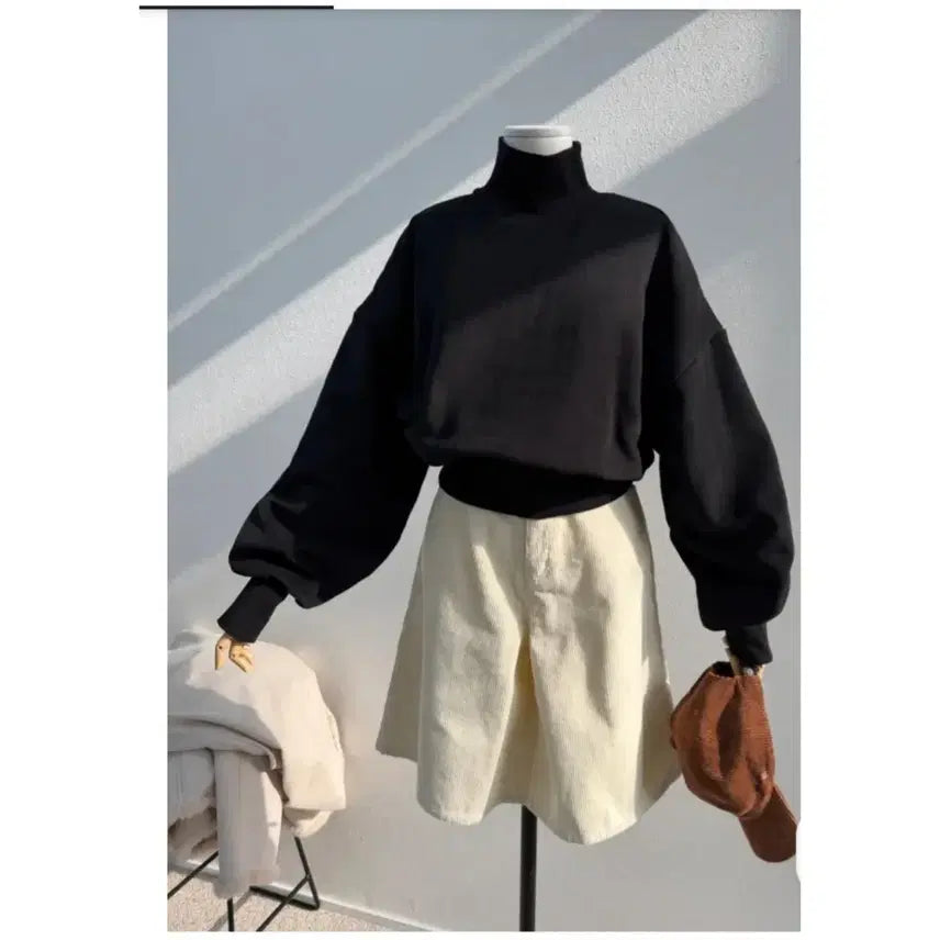 [BUNJANG] High Neck Fleece Polar Sweatshirt - Black, One Size / 하이넥 기모 폴라 맨투맨 - 블랙,프리