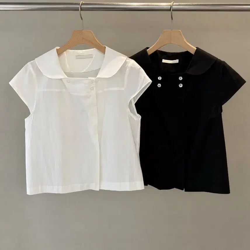 [BUNJANG] White Short-Sleeve Collar Button Blouse / 새상품) 카라 단추 블라우스 반팔 화이트