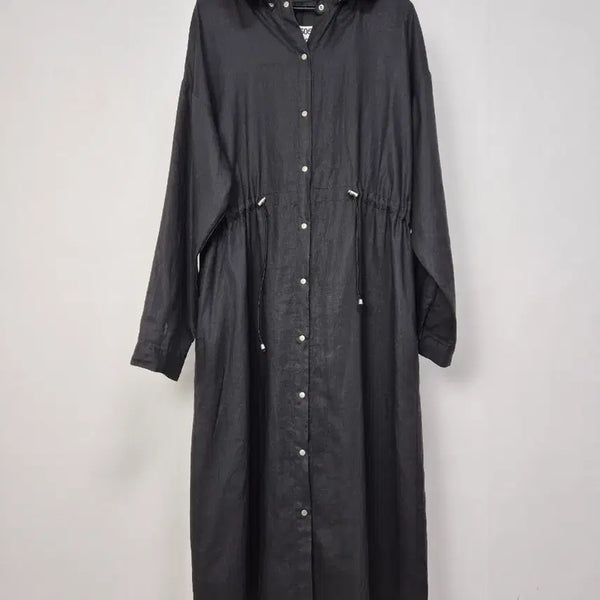 [BUNJANG] Black Linen Hooded Long Dress / 후드린넨 롱원피스 블랙린넨 후드점퍼