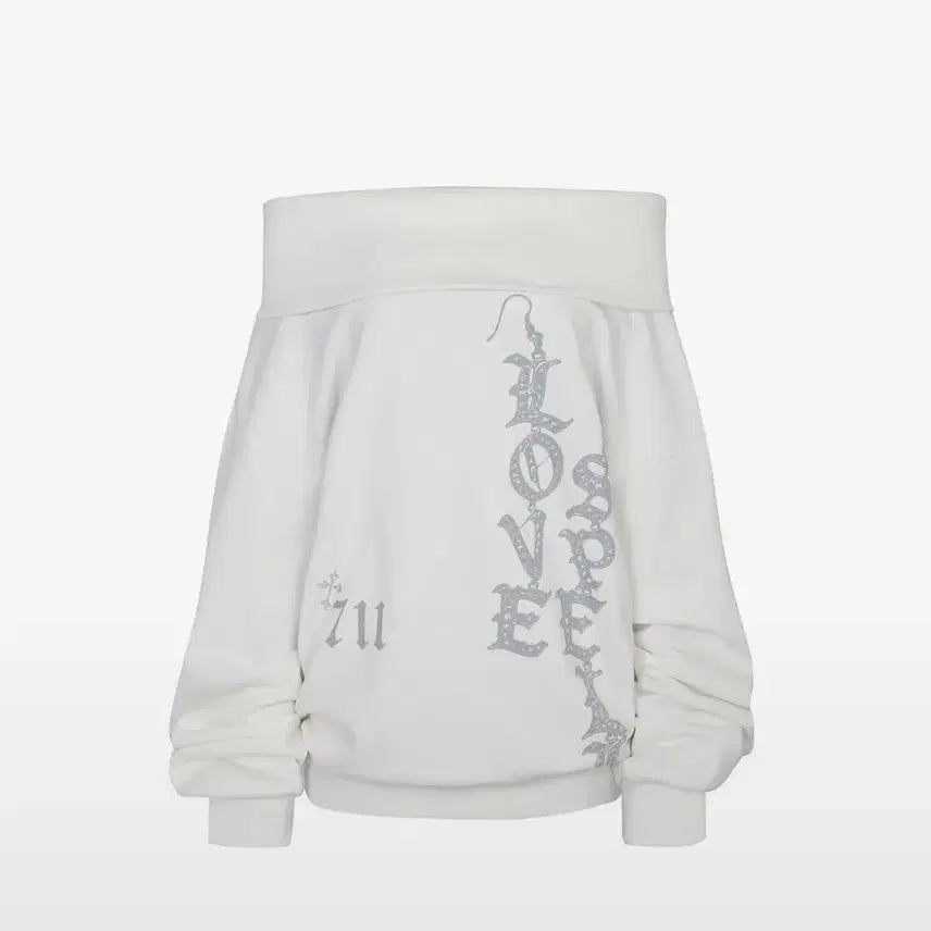 [BUNJANG] Pain Or Pleasure Spell Off-Shoulder Sweatshirt - White / 페인오어플레져 스펠 오프숄더 화이트 SPELL SWEATSHIRT