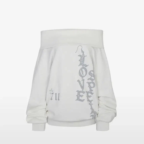 [BUNJANG] Pain Or Pleasure Spell Off-Shoulder Sweatshirt - White / 페인오어플레져 스펠 오프숄더 화이트 SPELL SWEATSHIRT