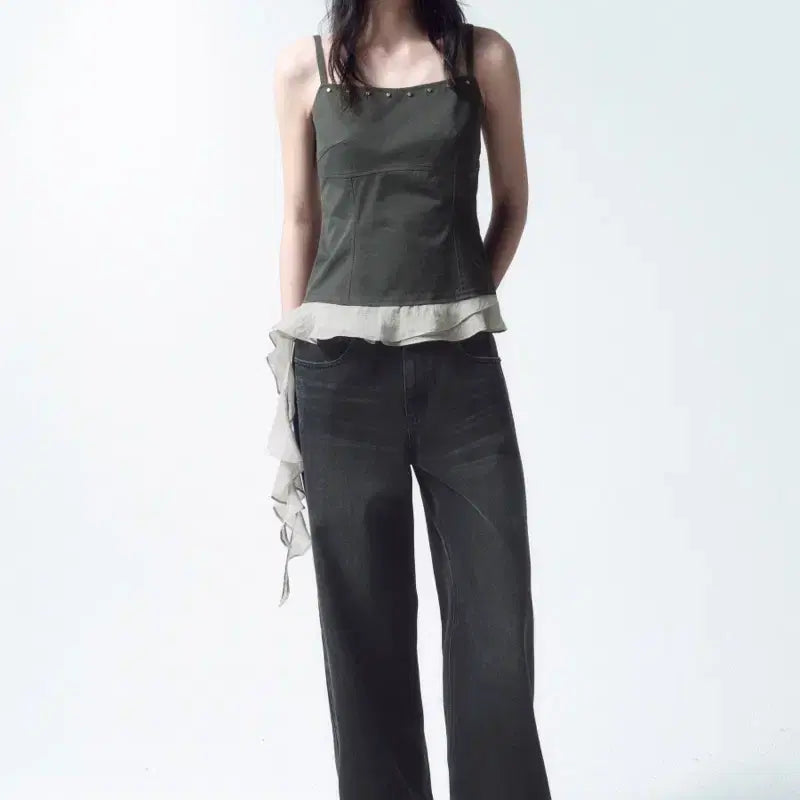 [BUNJANG] Insilencewoman Stud Ruffle Bustier Charcoal Size M / 인사일런스우먼 스터드 러플 뷔스티에 차콜 m사이즈