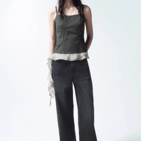 [BUNJANG] Insilencewoman Stud Ruffle Bustier Charcoal Size M / 인사일런스우먼 스터드 러플 뷔스티에 차콜 m사이즈