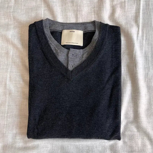 [BUNJANG] Pottery Double Layered Henley Neck Knit Size 3 / 포터리 더블 레이어드 헨리넥 니트 3