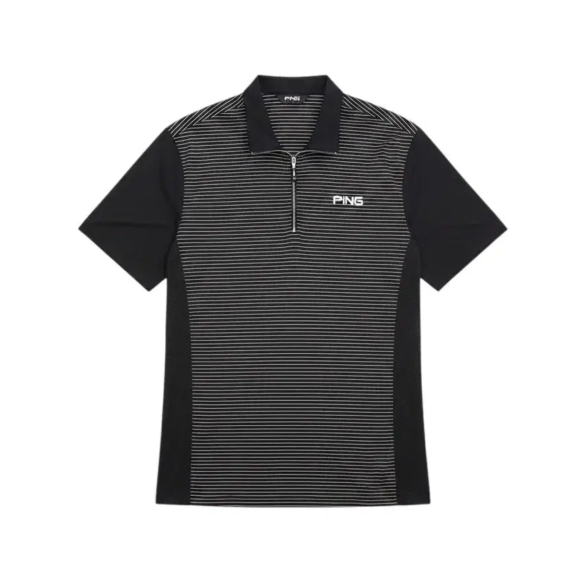 [BUNJANG] Men's Pink Stripe Half-Zip Golf Polo Shirt / 남성100/ 핑 스트라이프 반집업 골프카라티