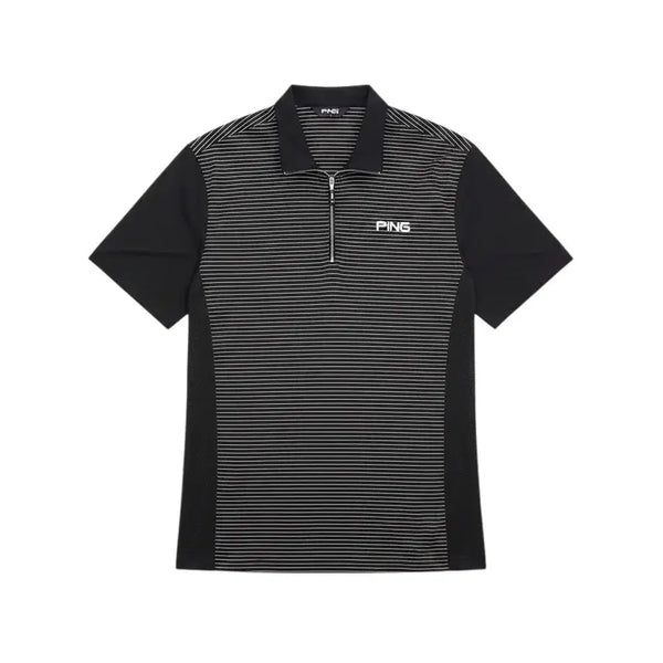 [BUNJANG] Men's Pink Stripe Half-Zip Golf Polo Shirt / 남성100/ 핑 스트라이프 반집업 골프카라티