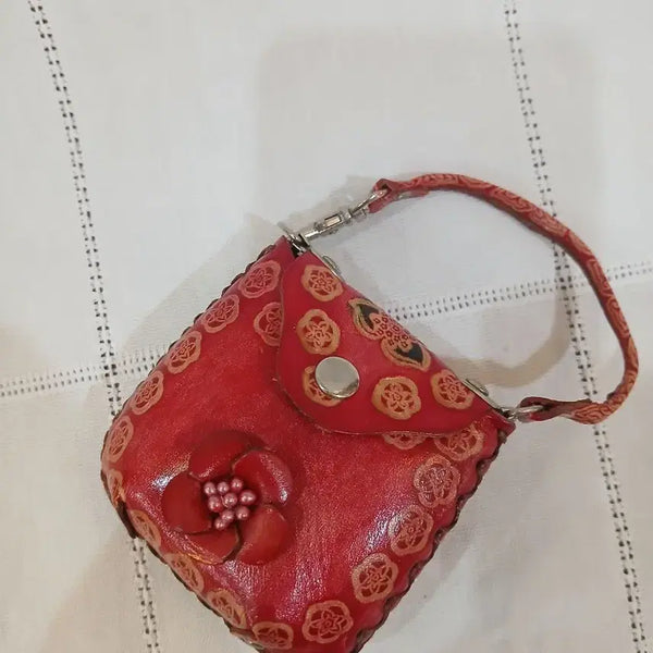 [BUNJANG] Vintage 1980s Handmade Leather Coin Pouch with Keyring / 80년대 빈티지 핸드메이드 가죽 동전지갑