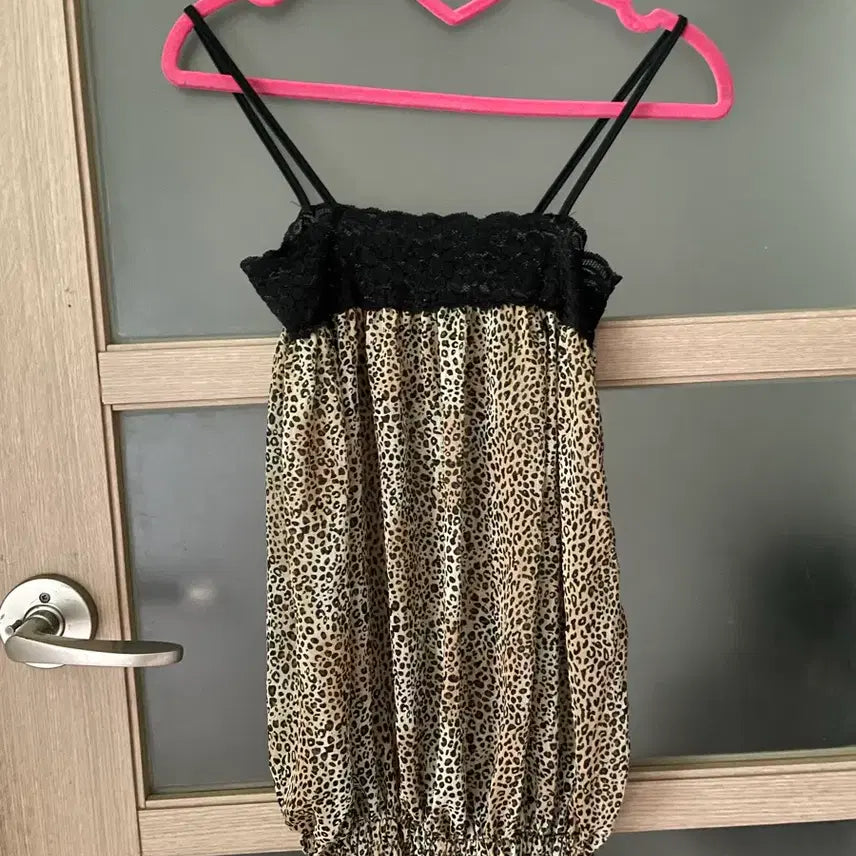 [BUNJANG] Leopard See-Through Slip Dress / 오네갸루 레오파드 시스루 슬립