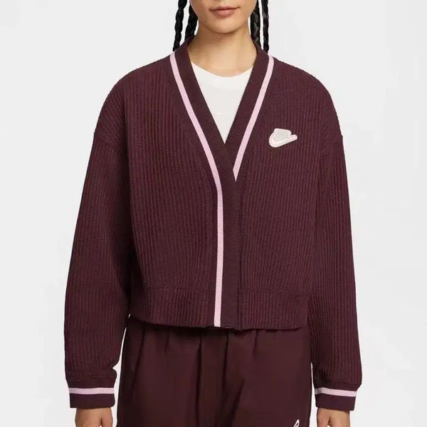 [BUNJANG] Nike Women's Sportswear Waffle Knit Jacket Burgundy Brown / 나이키 우먼즈 스포츠웨어 와플 니트 자켓 버건디 브라운 S 새제품