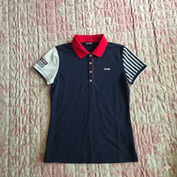 [BUNJANG] PING Color-Block Striped Short-Sleeve Polo Shirt / PING 배색 스트라이프 반팔 카라티 95 (남자 95~100)