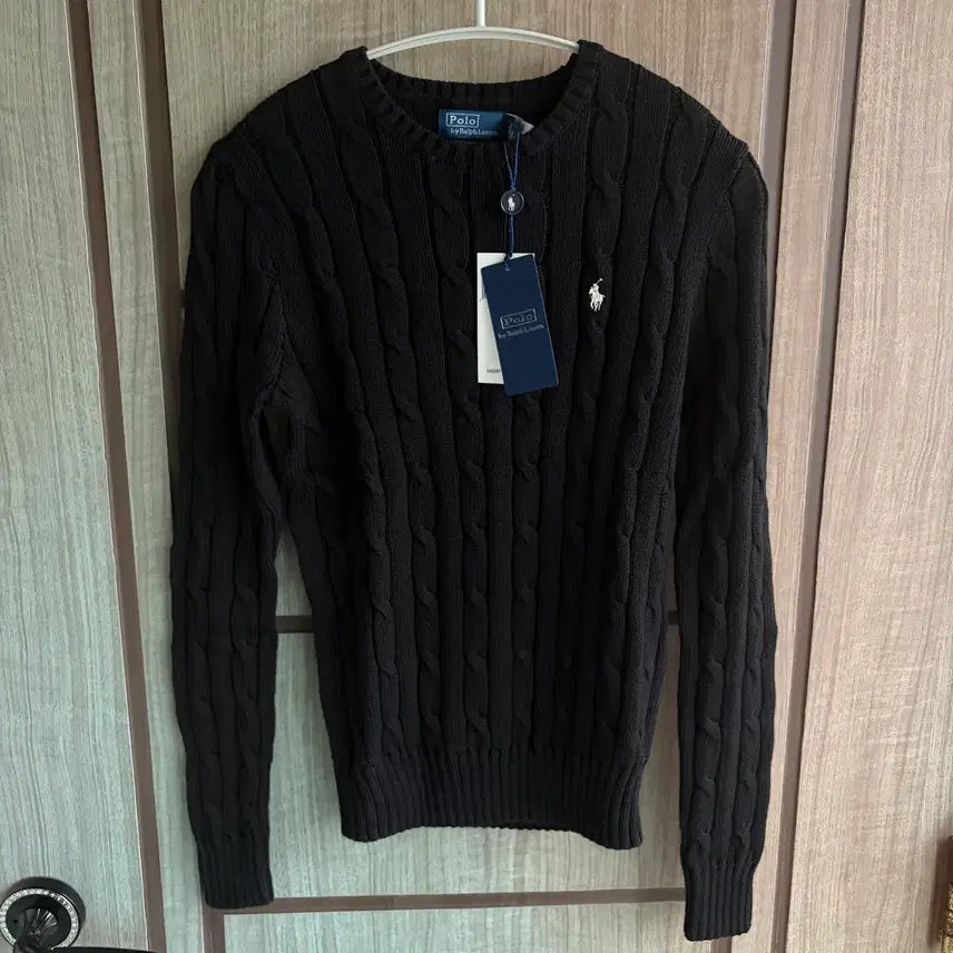 [BUNJANG] Polo Ralph Lauren Embroidered Logo Cable Knit Sweater Black / 새상품(S)폴로 랄프로렌 자수로고 케이블 니트 블랙