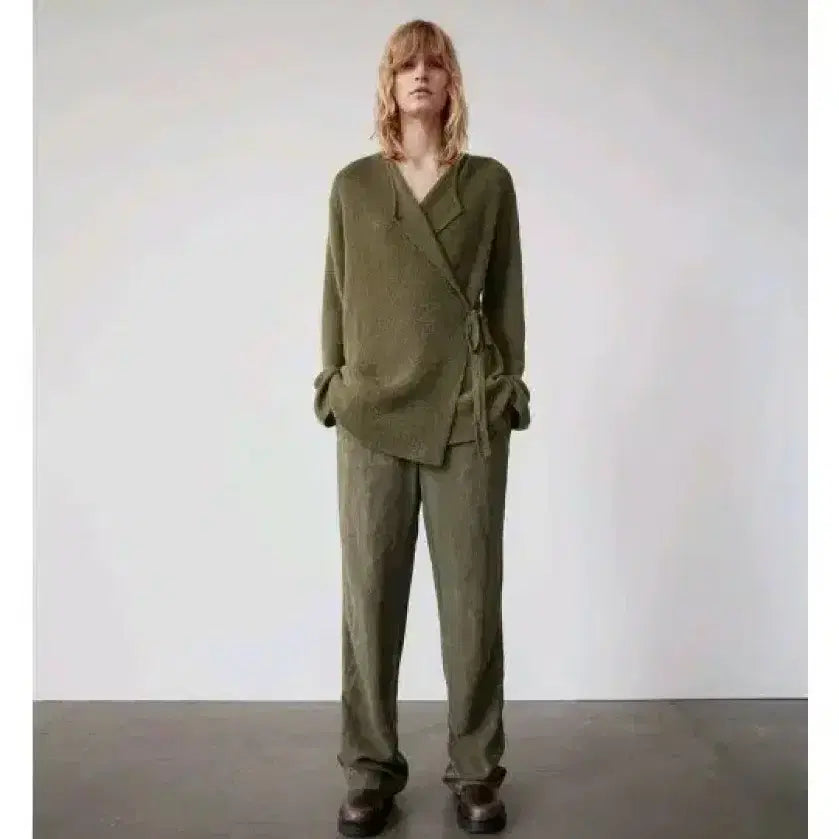 [BUNJANG] Zara Knit Cardigan - Khaki, M / zara 자라 크로스 니트 가디건 - 카키,M
