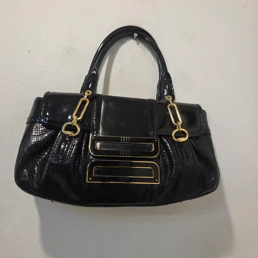 [BUNJANG] Daks Black Enamel Tote Bag / 닥스 블랙 에나멜 토트백 가방