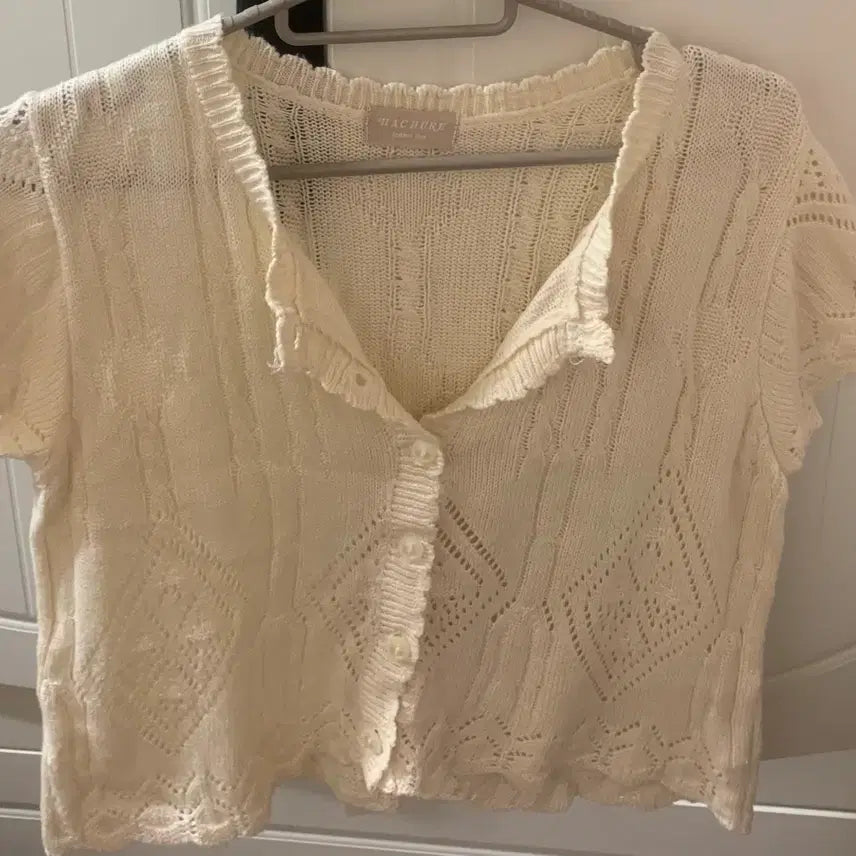 [BUNJANG] Vintage Ivory Short Sleeve Knit Cardigan / 일본빈티지 아이보리 반팔 니트 가디건