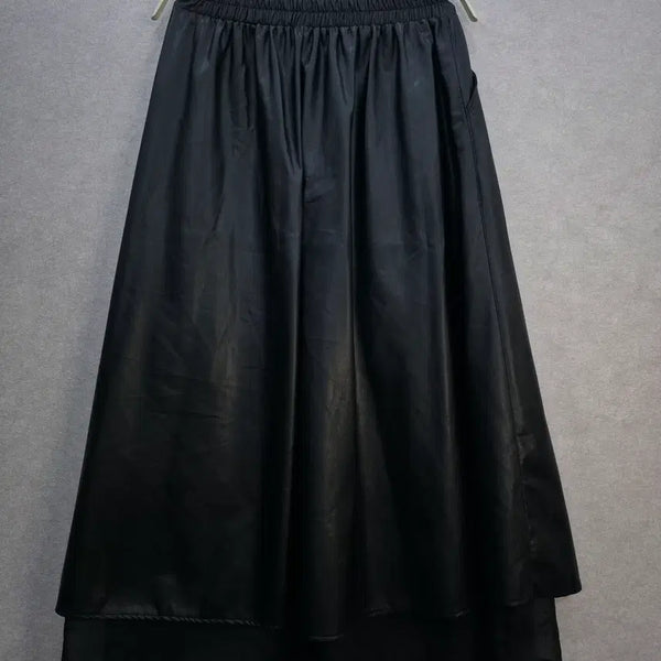[BUNJANG] Layered See-through Leather Flare Long Skirt / 레이어드 시스루 레더 플레어 롱 스커트