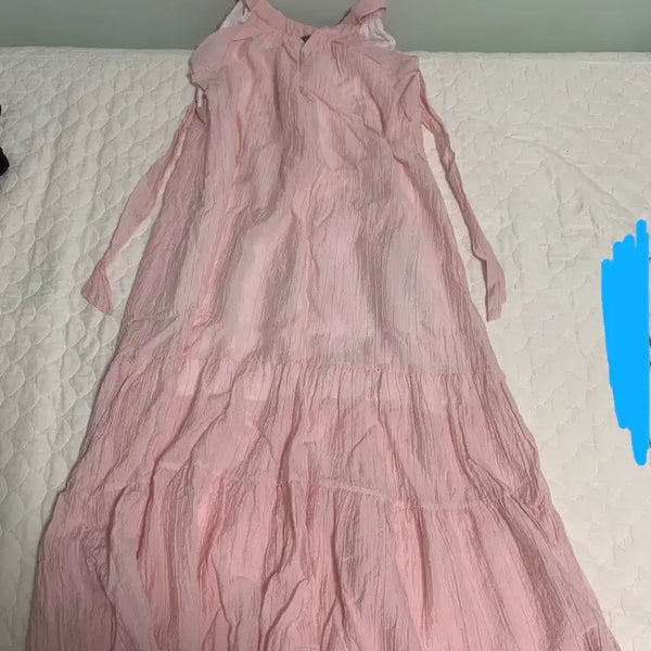 [BUNJANG] Pink Long Dress Halterneck Resort Dress / 핑크 롱 원피스 홀터넥 휴양지 원피스