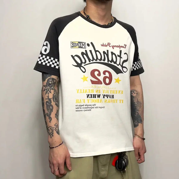 [BUNJANG] Blue Shower Vintage Motorcycle Raglan T-Shirt / Blue Shower 모터사이클 빈티지 나그랑 반팔티셔츠