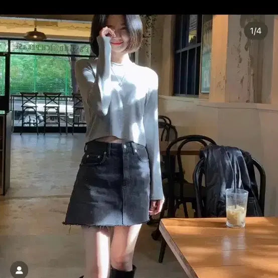 [BUNJANG] Yoonsul Shop Tail Cut Denim Skirt (Black Denim) / 윤슬샵 tail denim skrit 흑청 데님