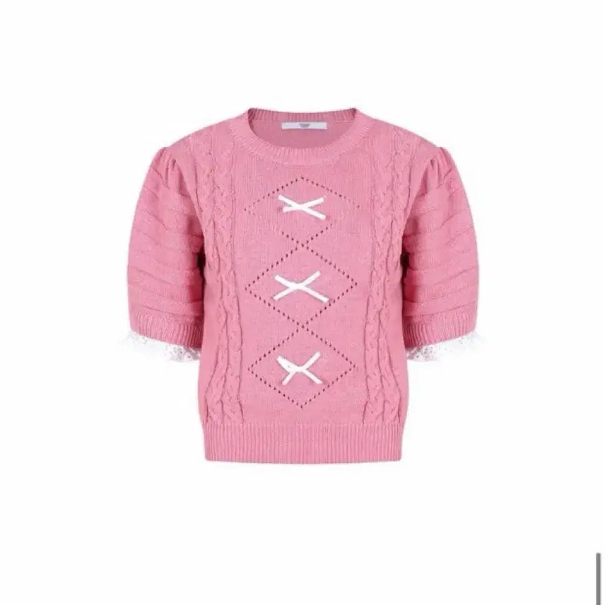 [BUNJANG] Johnny Hates Jazz Pink Cable Knit Sweater with Lace Trim / 쟈니헤잇재즈 니트