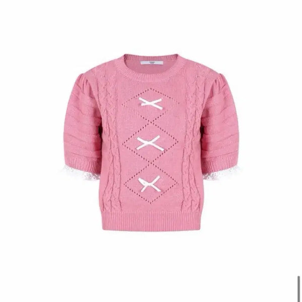 [BUNJANG] Johnny Hates Jazz Pink Cable Knit Sweater with Lace Trim / 쟈니헤잇재즈 니트