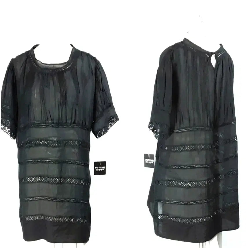 [BUNJANG] Beauty Mom Linen Blend Blouse with Lace Detail (XL) / 뷰티맘 /마100% / 레이스배색 / 린넨블라우스 / 특대 /기장67