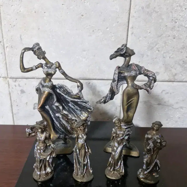 [BUNJANG] Antique Pewter Figurines Set / 주석 앤틱 조각상 장식품 6세트