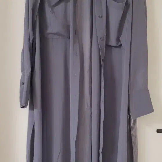 [BUNJANG] Zara Grey Chiffon Long Shirt Cardigan Dress / 자라 그레이색삼 쉬폰 롱 셔츠 가디건 원피스 66~77