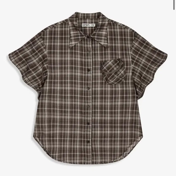 [BUNJANG] Open yy Wire-Cuff Check Shirt - Brown / Open yy Wire-Cuff Check Shirt 체크셔츠 브라운