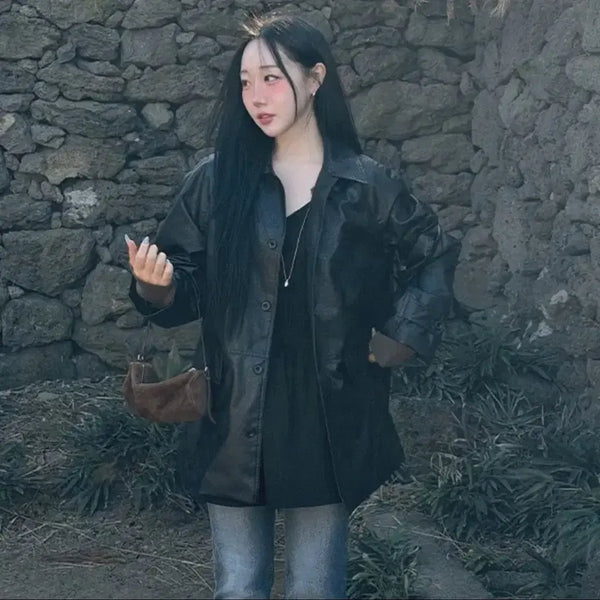 [BUNJANG] Hobby Unnie Leather Jacket / 하비언니 레더 자켓
