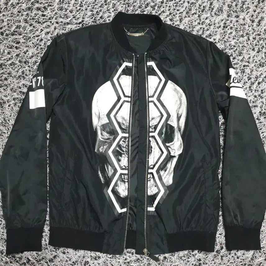 [BUNJANG] Philipp Plein Black Skull Printing Bomber Jacket / 필립플레인 블랙 스컬 프린팅 봄버 자켓