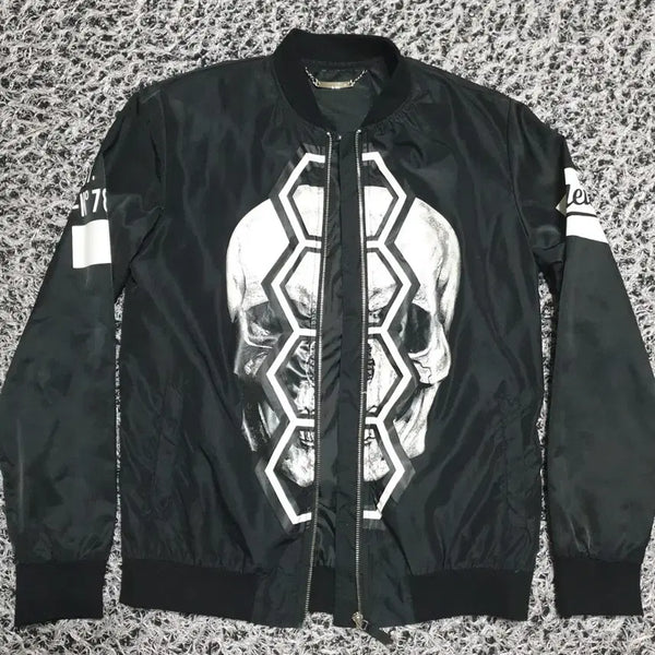 [BUNJANG] Philipp Plein Black Skull Printing Bomber Jacket / 필립플레인 블랙 스컬 프린팅 봄버 자켓